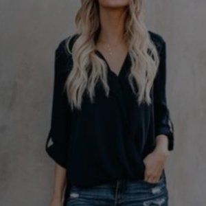 VICI Navy Blue Drape Blouse